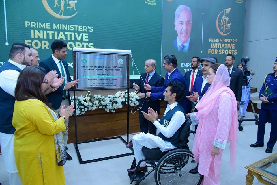 Prime Minister Shehbaz Sharif together with veteran sportspersons performed the soft launch of Pakistan's first Sports University in Islamabad. 