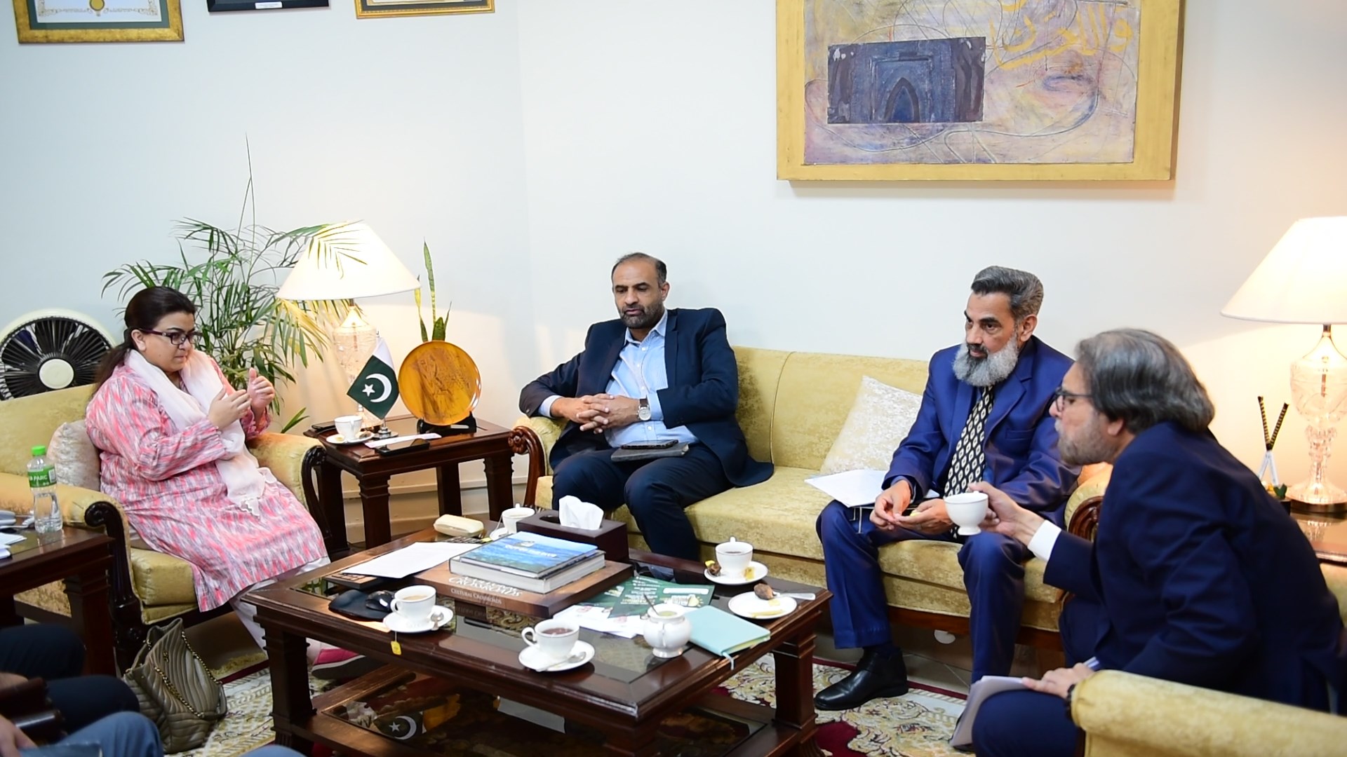 A productive meeting at the Prime Minister's Office, where Special Assistant to Prime Minister Shaza Fatima Khawaja with Secretary Law Raja Naeem, Secretary Education Waseem Ajmal Ch, and Draughtsman delve into constructive discussions addressing youth-related challenges and the best possible solutions to overcome them.